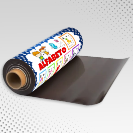 Manta magnética adesivada Manta magnética 08 Largura 60cm 4x0 Impressão Solvente Adesivo laminado 