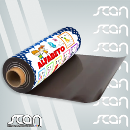 Manta magnética adesivada Manta magnética 08 Largura 60cm 4x0 Impressão Solvente Adesivo laminado 