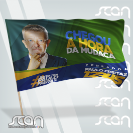 Bandeira Campanha bastão Madeira 19mm Tecido Bember 100x140cm 4x0  Grampeada - Refilada no Pirografo 