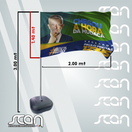 Bandeira com base - Campanha Tecido Bember 1.40x2.00mt 4x4  Estrutura de Metal e Base de Plástico 