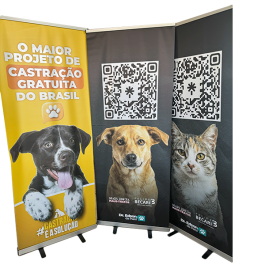 Banner Roll Up Lona 440 Brilho 80x200cm 4x0 cores Impressão UV Acompanha Suporte 