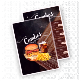CARDÁPIO PLASTIFICADO Couchê 115g A4 - 21x29,7cm Colorido  CMYK Polaseal Corte reto 