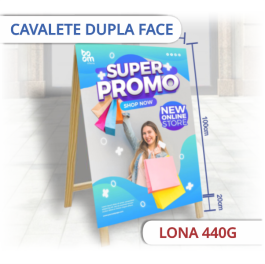 CAVALETE Lona 440g Face Dupla 4x4 Impressão Solvente Madeira e Dobradiça 