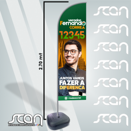 Wind Banner Campanha Tecido Polyester 2.70m x 0.65m 4x4  Estrutura de Metal e Base de Plástico Modelo Faca