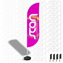 Wind Banner Estrutura Alumínio -M 235x65cm - M  Tecido Tactel Com Base Tecido 2.00m. Confira o gabarito antes de enviar sua arte.