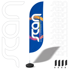 Wind Banner Estrutura Alumínio -P 190x65cm - P  Tecido Tactel Com Base Tecido 1.55m. Confira o gabarito antes de enviar sua arte.